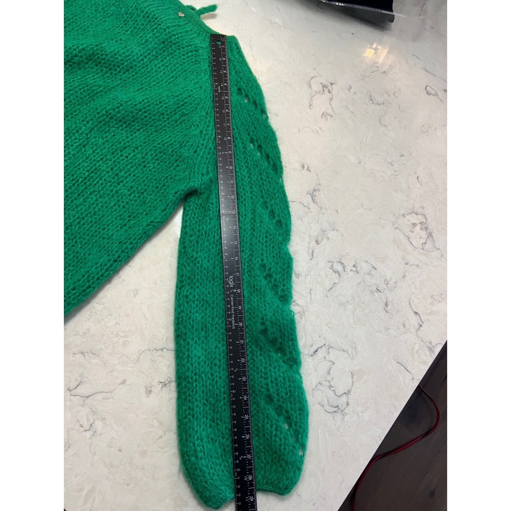 Close to my heart Green Mohair Wool Blend Tie Neck Sweater Small Made in Nepal - Picture 8 of 8
